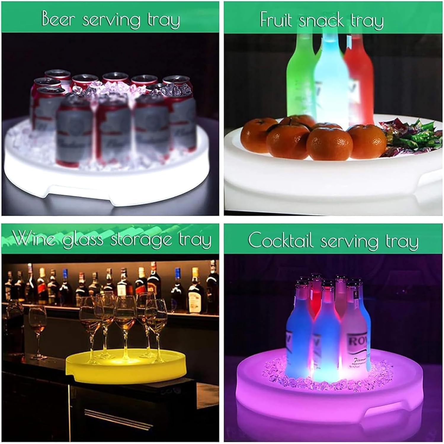 Bandeja de servir con luz LED, bandeja impermeable recargable con control remoto, 16 colores ajustables y 4 modos de degradado, ideal para fiestas temáticas de música y eventos