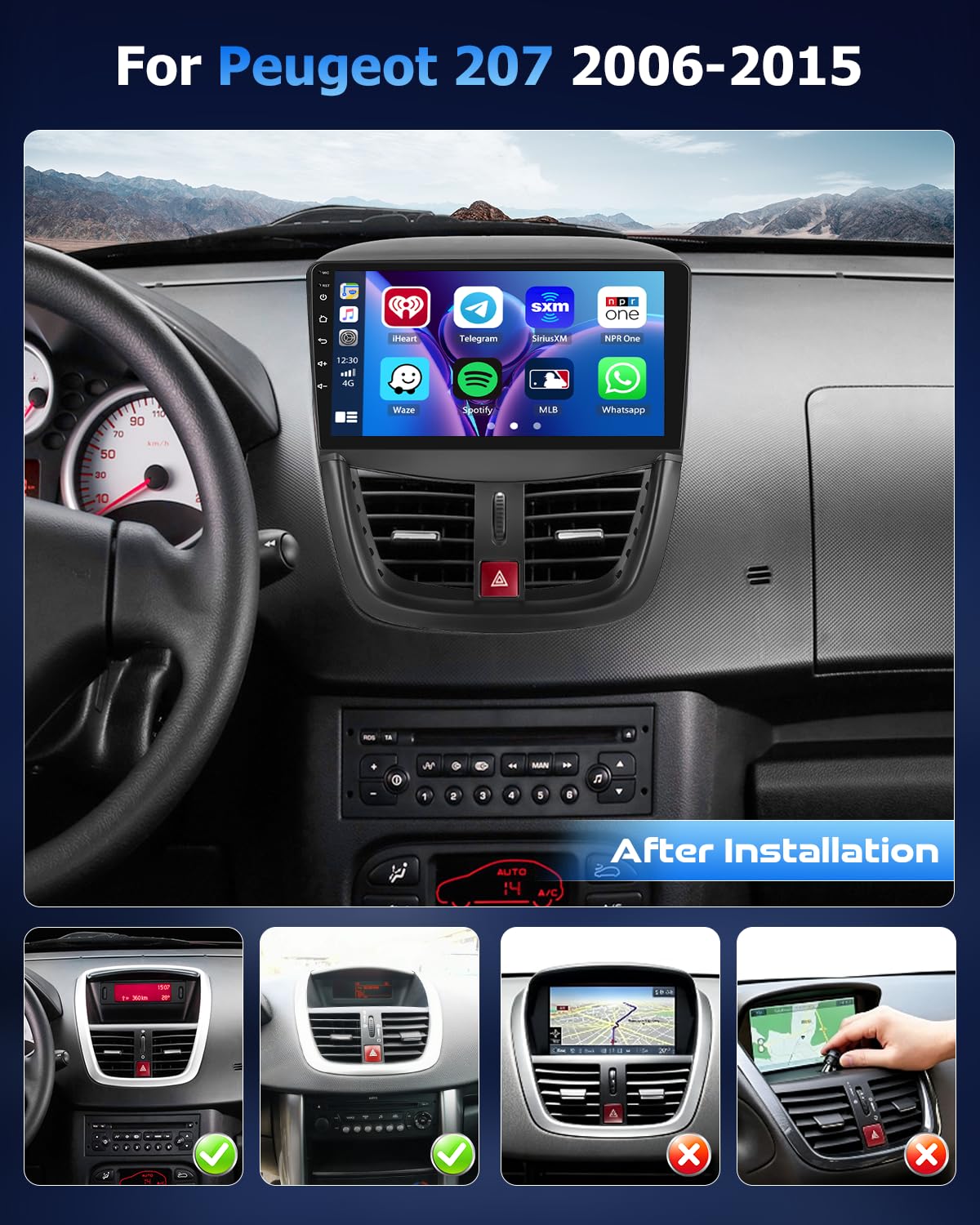 Hikity Radio samochodowe 4+64G dla Peugeot 207 2006-2015 z Android Auto