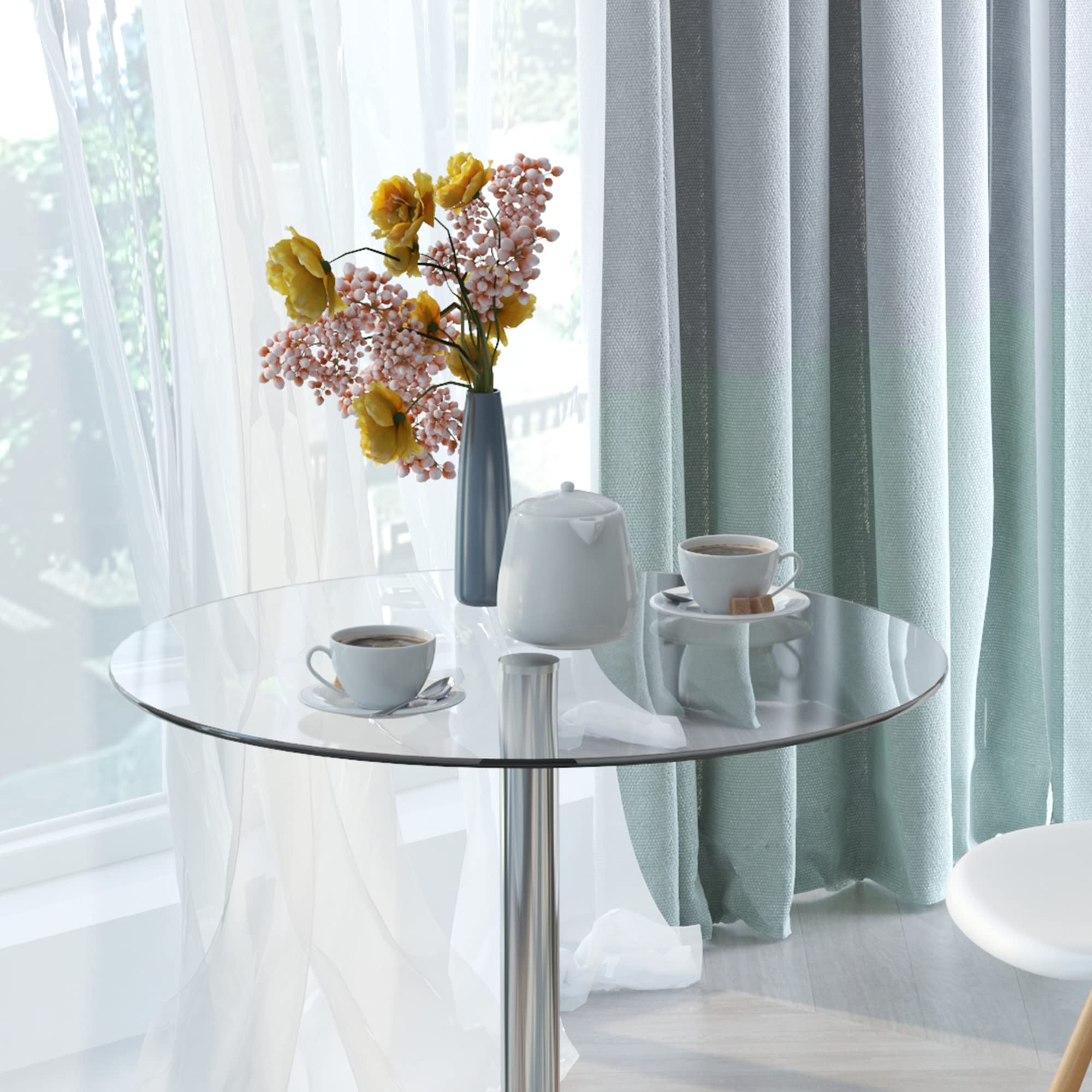 HOMCOM Mesa de Comedor Redonda para 2 Personas Ø70 cm Moderna Plateada | Mesa de Cocina, Superficie de Vidrio Templado, Base de Acero, para Salón, Comedor
