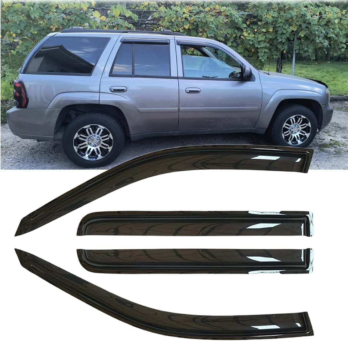 Original 4pcs Side Window Deflectors, Outside Mount Tape-On Rain Guards Set, Easy to Install Side Window Visors Compatible with 2002-2009 Chevrolet Trailblazer/GMC Envoy 94733