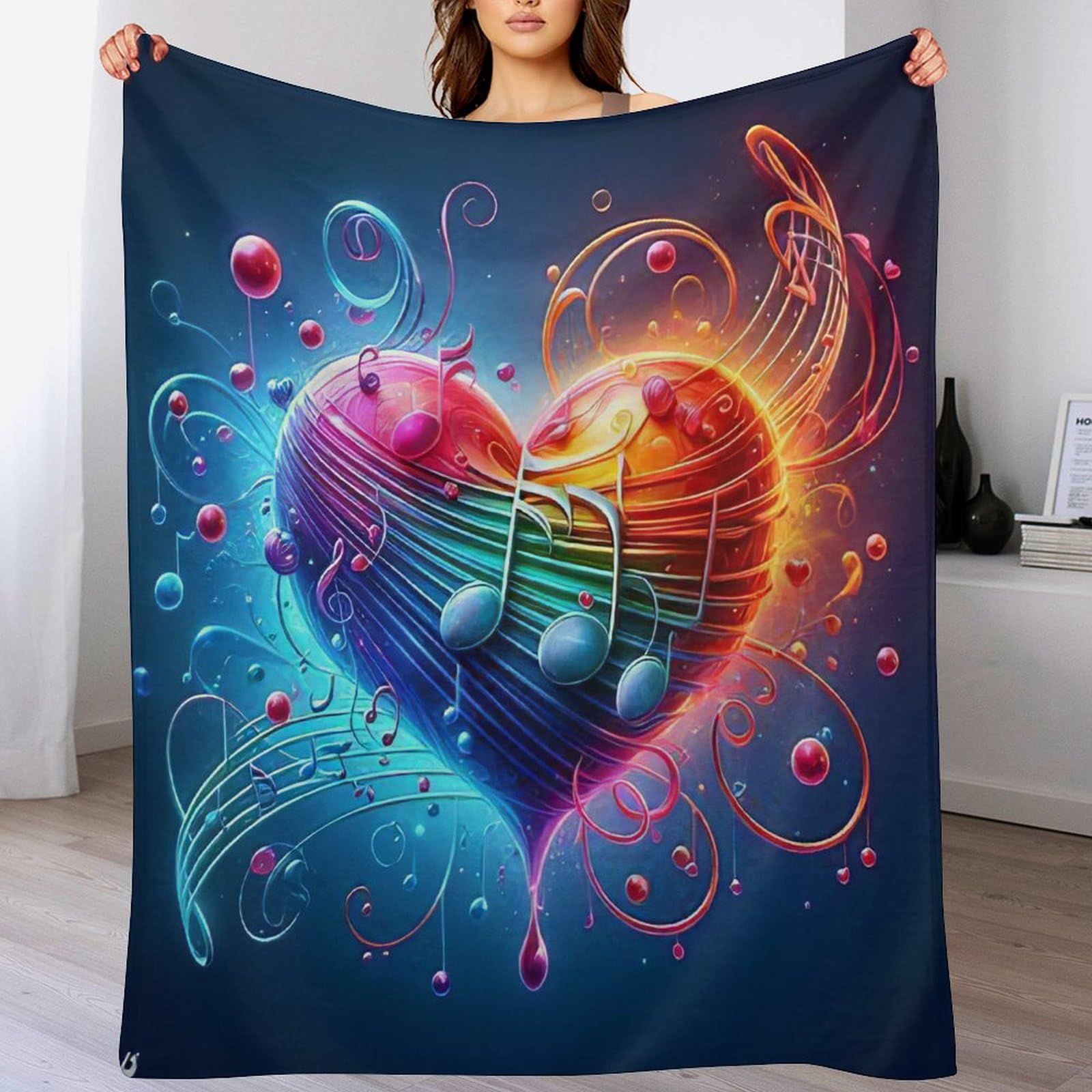 Couverture luxe motif note de musique en flannel polaire haut de gamme