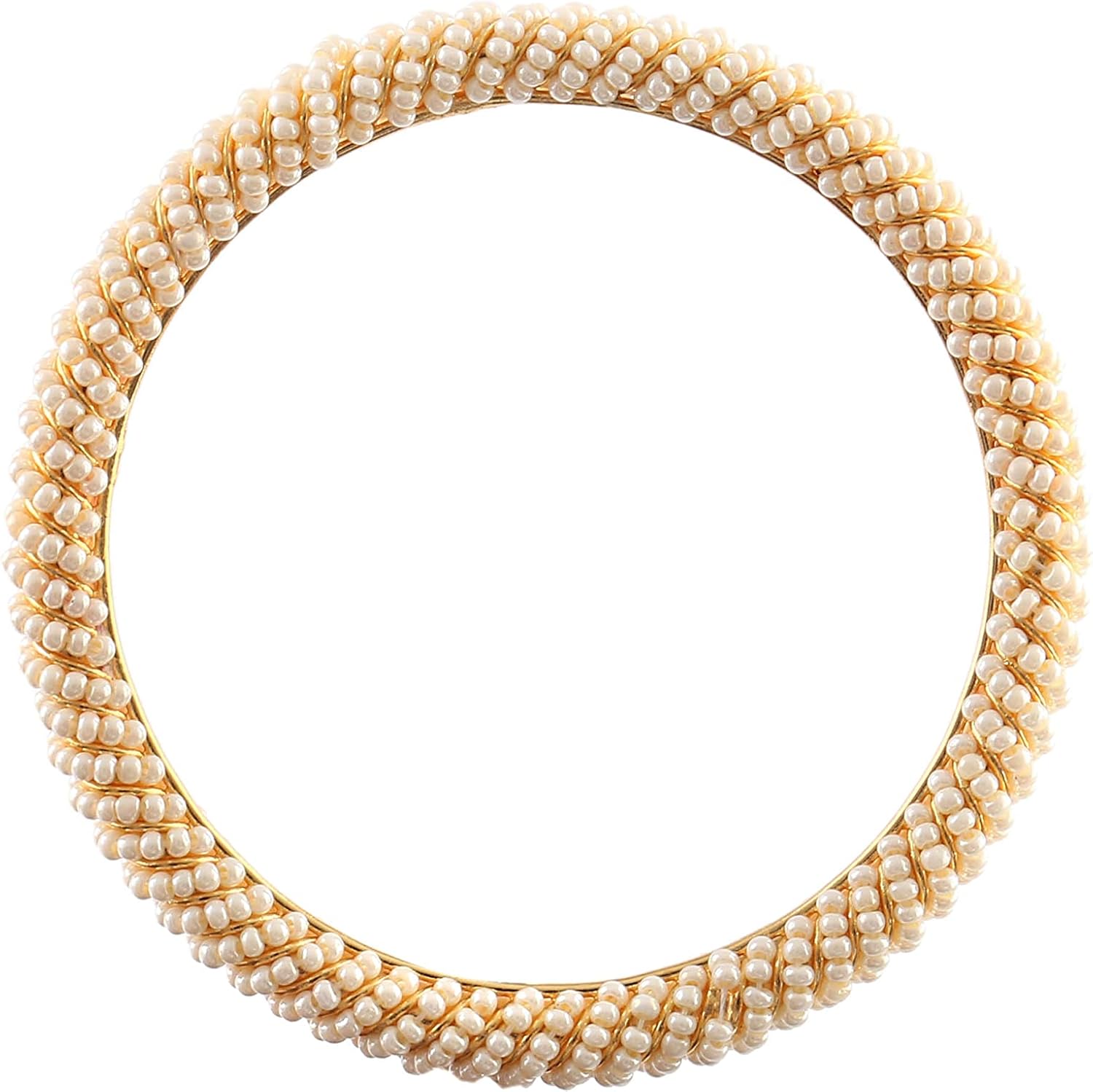 Jewar Bangles Fashion Indian Bollywood Faux Pearl Rhinestone Floral Gold Plated Wedding Bracelet set Jewelry for Women (Pearl Work, 2.8) - Image 4