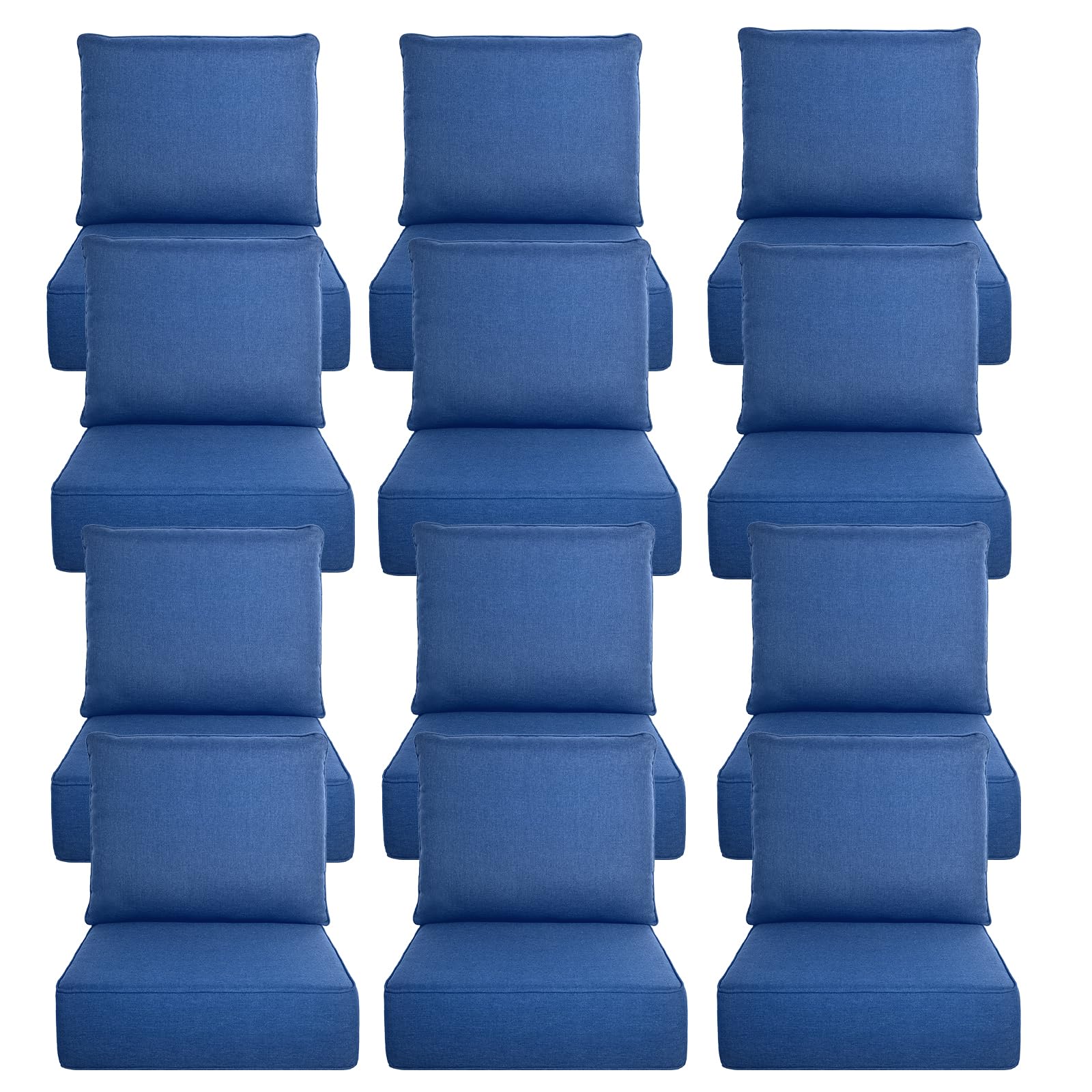 Luxury 6" Thick Outdoor Cushion Set 12 - 24x24 Patio Furniture Cushions with 28D High-Density Foam, Water-Resistant &amp; Fade-Resistant Fabric, Removable Covers for Patio Furniture Sofa Couch -Blue