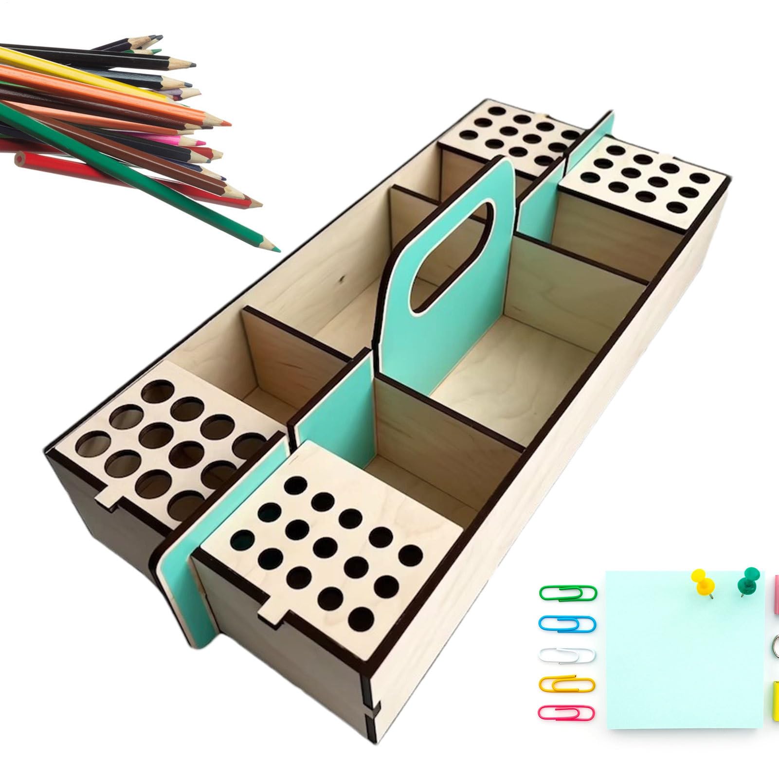 Boîte de rangement pour outils d'art en bois avec cloisons amovibles pour pinceaux