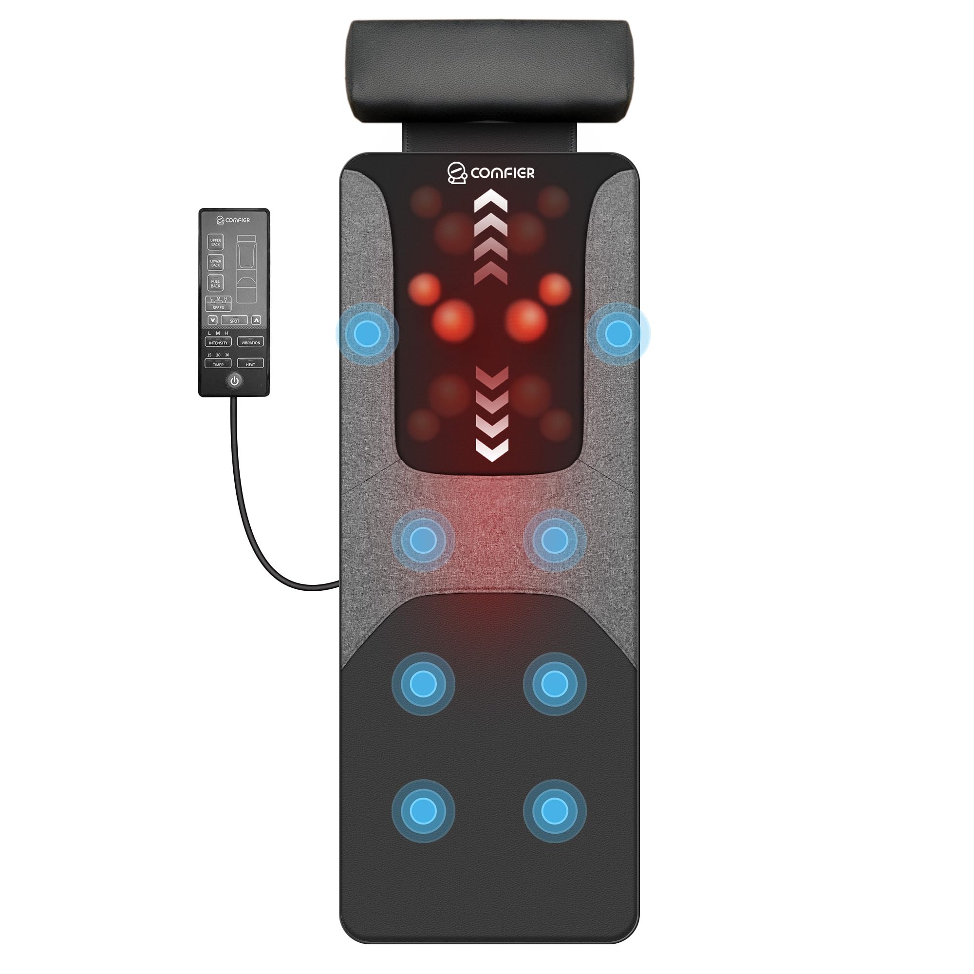 COMFIER Tappetino Massaggiante per Tutto il Corpo con Funzione Riscaldante, Massaggio Shiatsu e 8 Motori a Vibrazione, Materassino Massaggiante Elettrico per Collo e Schiena, per un Relax Profondo