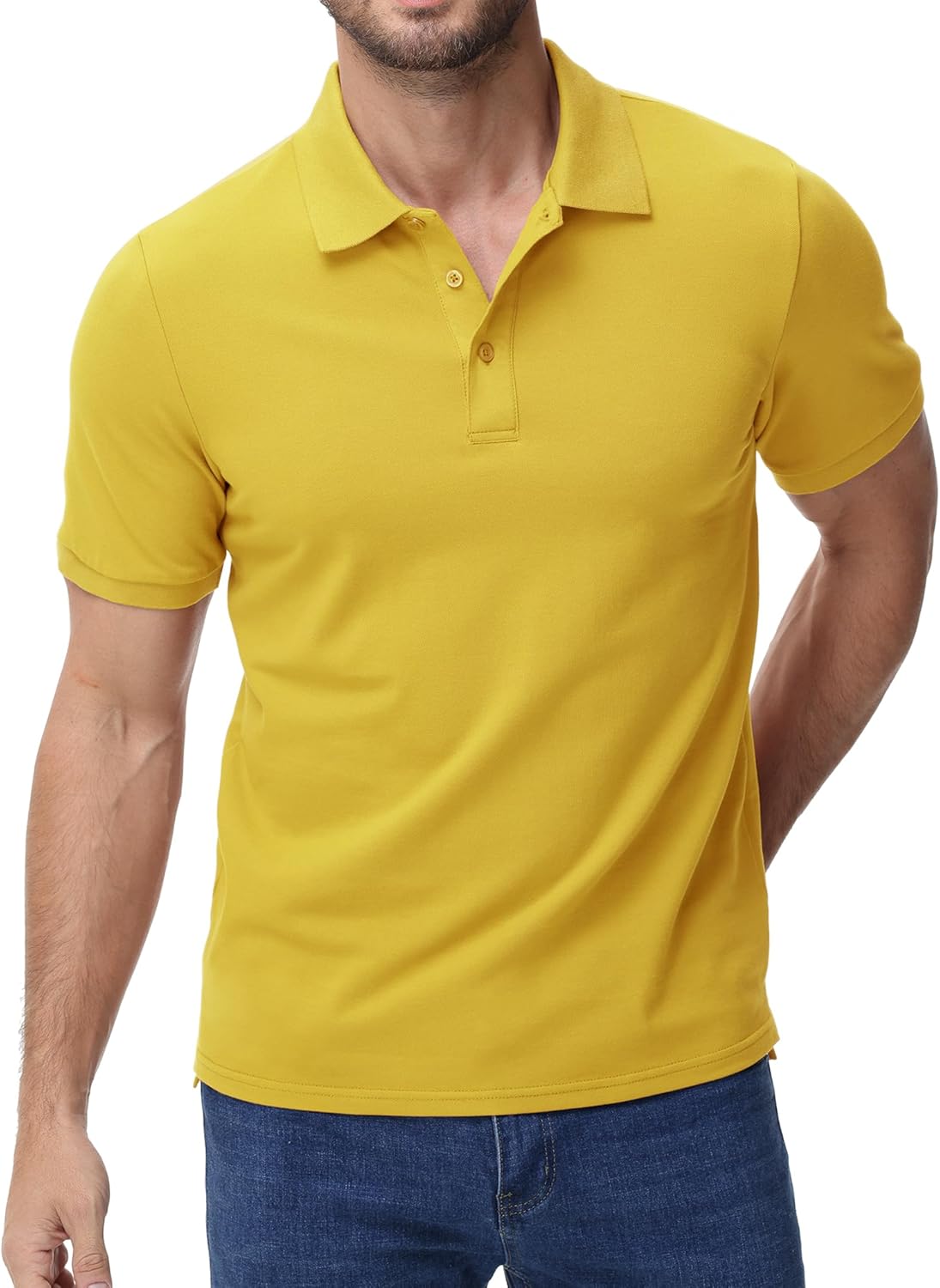MIER Polo Shirts for Men Cotton Short Sleeve Golf Tennis Collared Shirt for Casual Work Travel, 3 Buttons, Ultra Soft