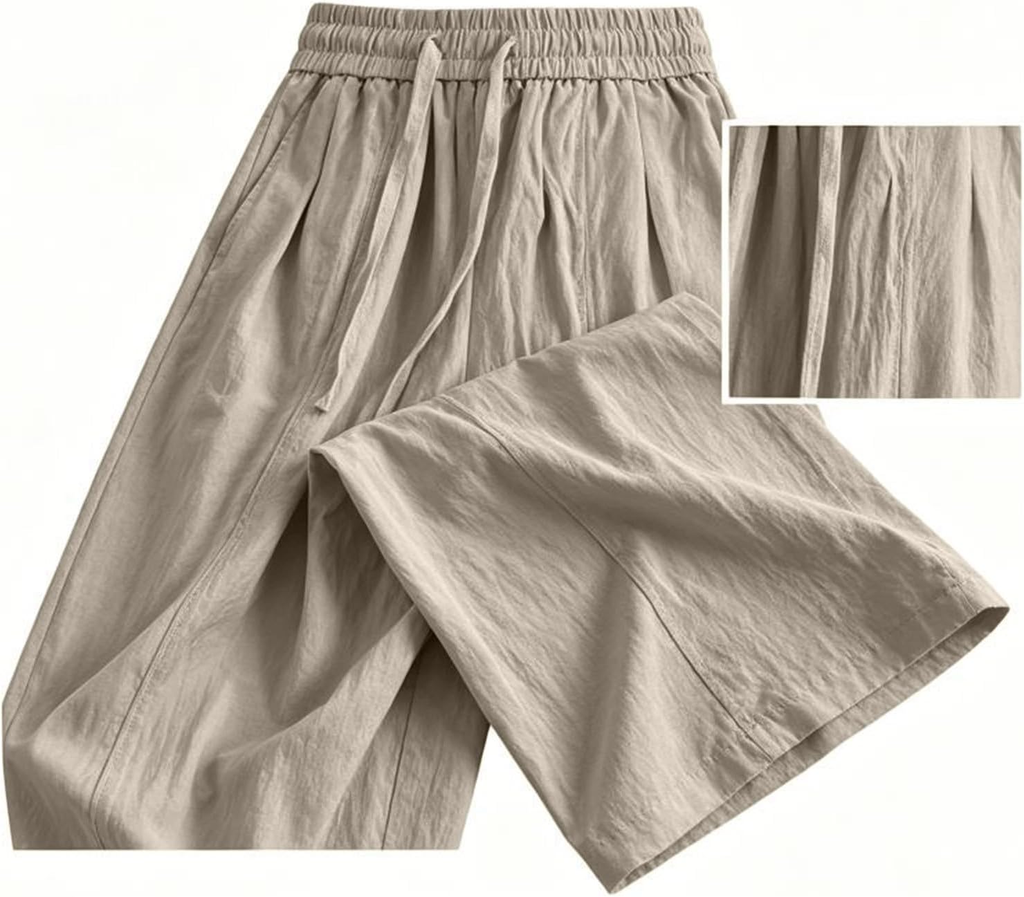 Mens Cotton Linen Pants Loose Fit Elastic Waist Wide Leg Slacks Casual Beach Yoga Vacation Trousers with Pockets