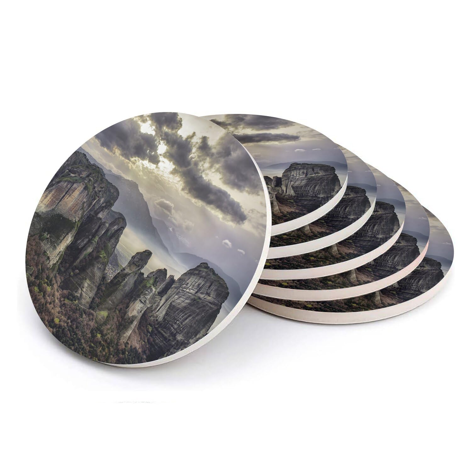 Sous-verres ronds céramique motif montagne UNESCO élégance et protection 108mm