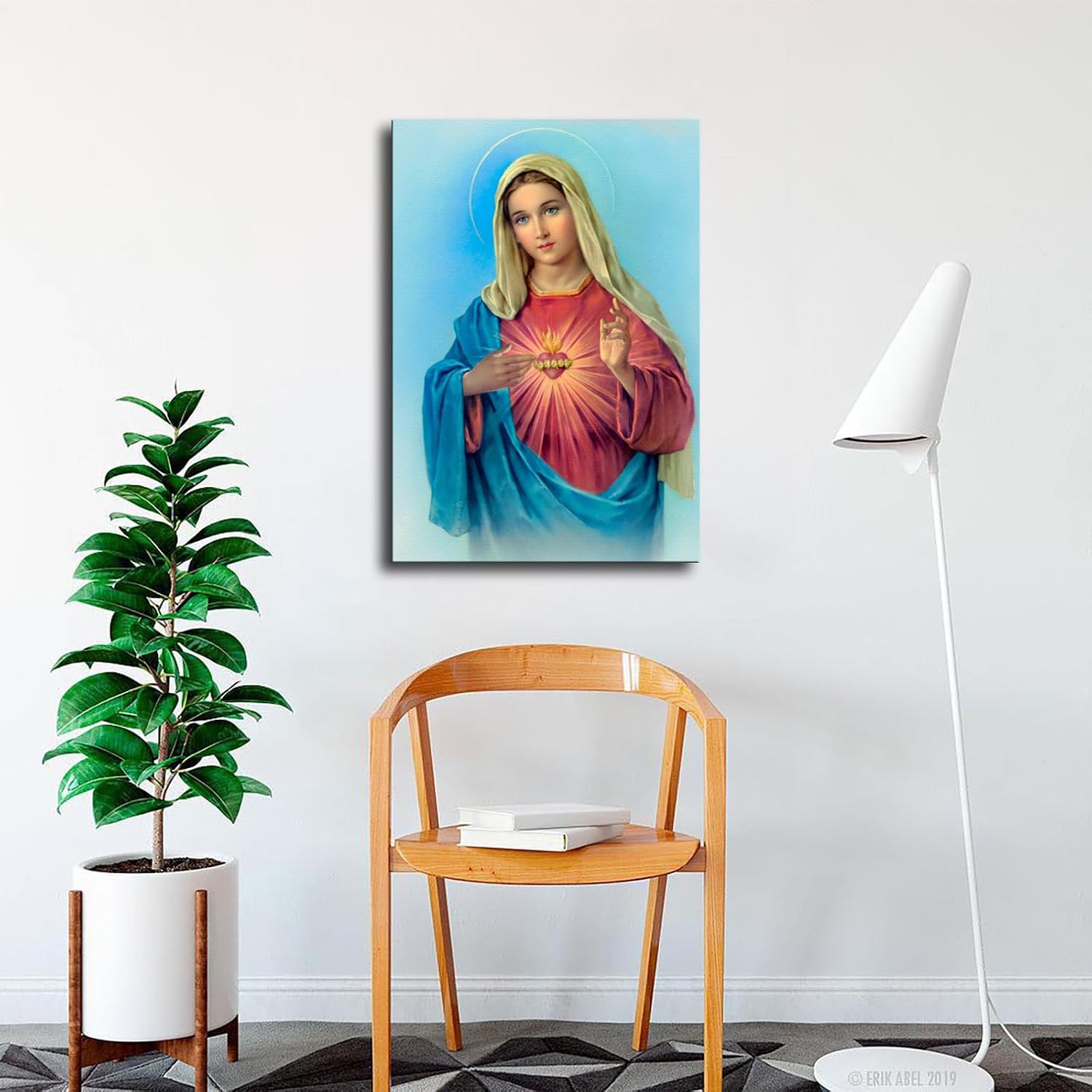 Virgin Mary Blessed Mother Immaculate Heart of Mary Poster Canvas Print Inspirational Wall Decor Home Decor Art Aesthetic Hanging Painting (16×24inch_Unframed) image 3