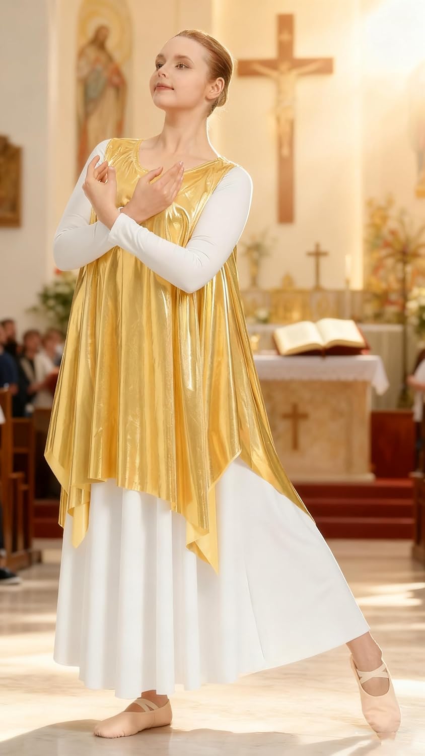 MOLLDAN 2-Piece Praise Dance Dress Set Tunic Liturgical Dancewear Irregular Worship Dress for Church Choir Performance - Image 2