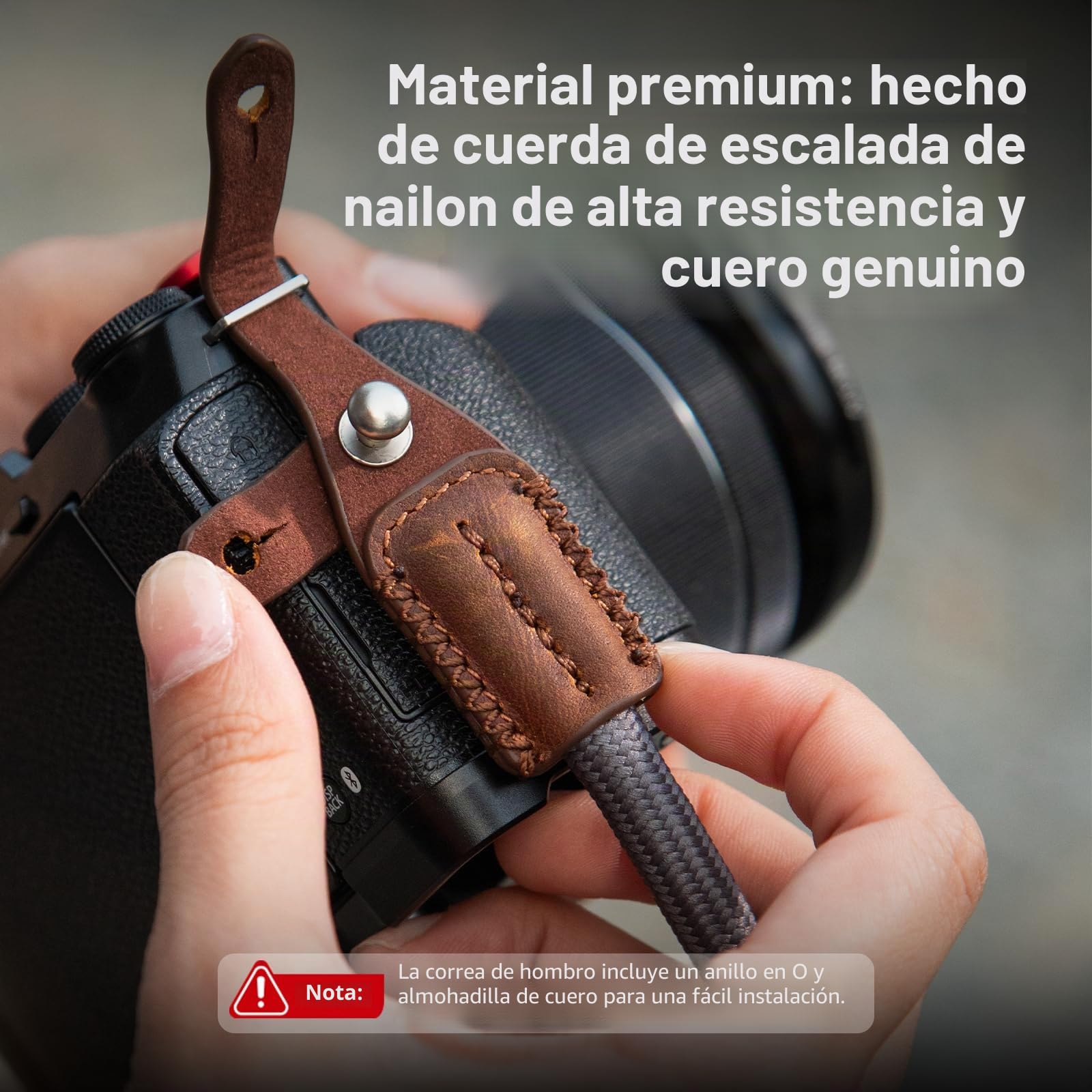 SMALLRIG Correa de Hombro para Cámara, Correa de Hombro Trenzada Ajustable con Junta Tórica y Almohadilla de Cuero para Cámara DSLR o Sin Espejo, Gris - 5057
