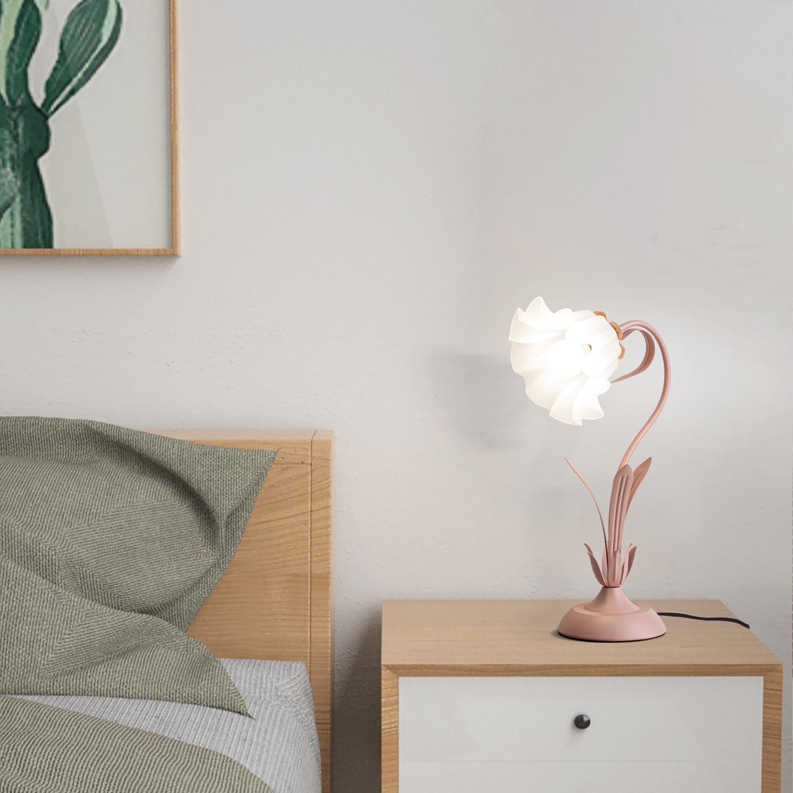 Rosa Lamparas De Mesita De Noche,IluminacióN De Tres Tonos Lampara Escritorio Pantalla AcríLica Con Lirio Del Valle,Lampara De Mesa Perfecto Para Chica Dormitorio,Cabecera,Estudio,Regalo