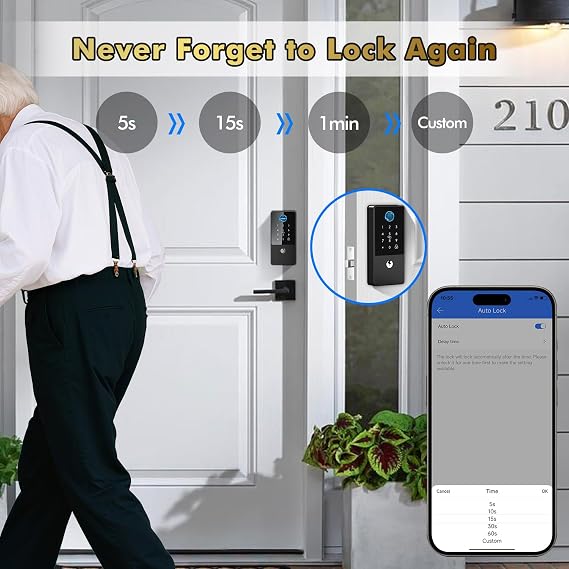 Biometric Smart Lock Deadbolt. Keyless Entry Door Lock with App Control & Remote Code Generation, Electronic Fingerprint Keypad for Home Airbnb Rental. Auto-Lock Anti-Peep Matte Black