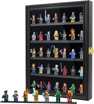 FramePro Minifigure Display Case for Wall, 12x16 Inch Black Shadow Box 5-Tier with Baseplates & Hardware, Tempered Glass Front for Lego Minifigs & Collectibles