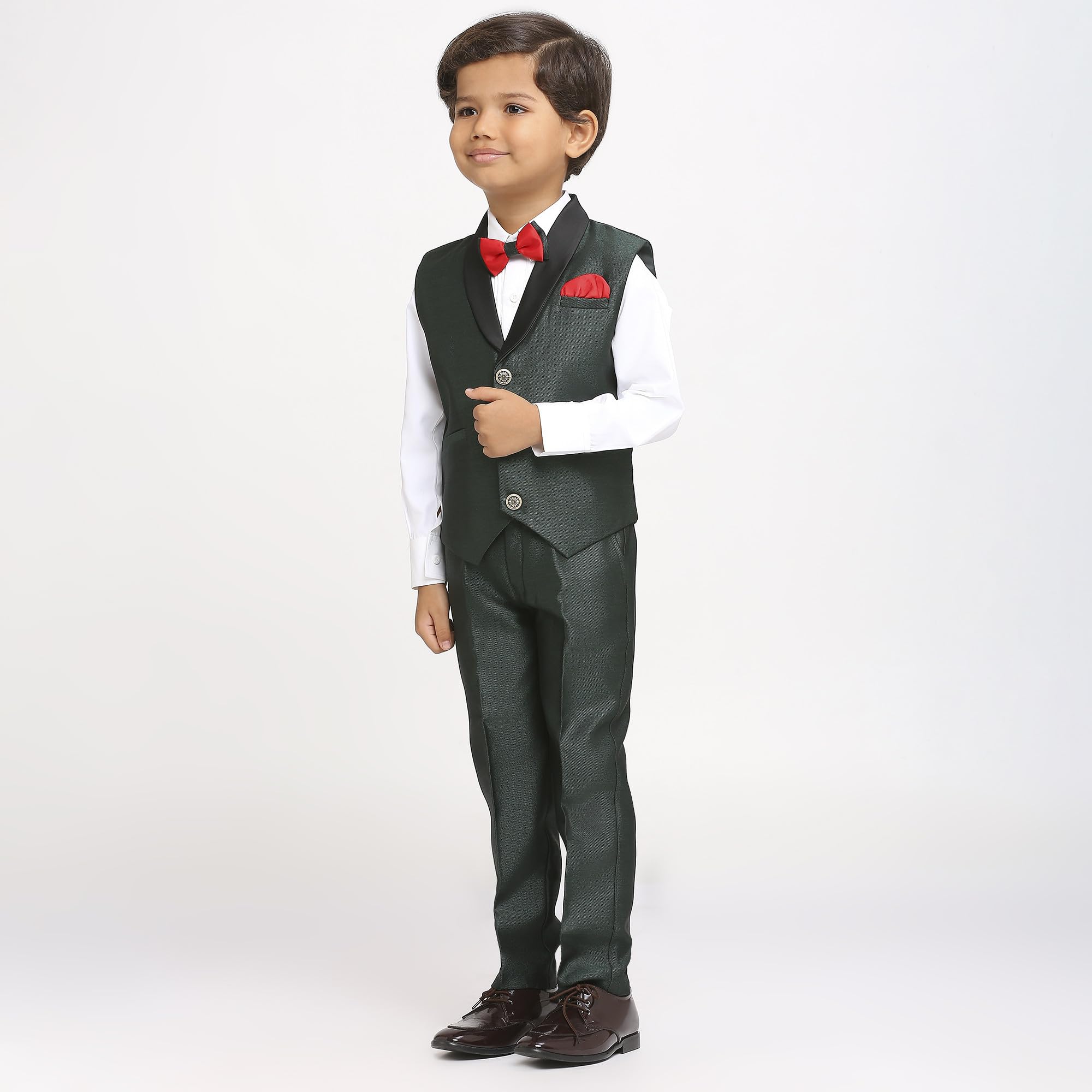 KIDS ISLAND Boys Green 3 Pcs Jacket Suit with Cotton Shirt | KI_174_1120_Green_2