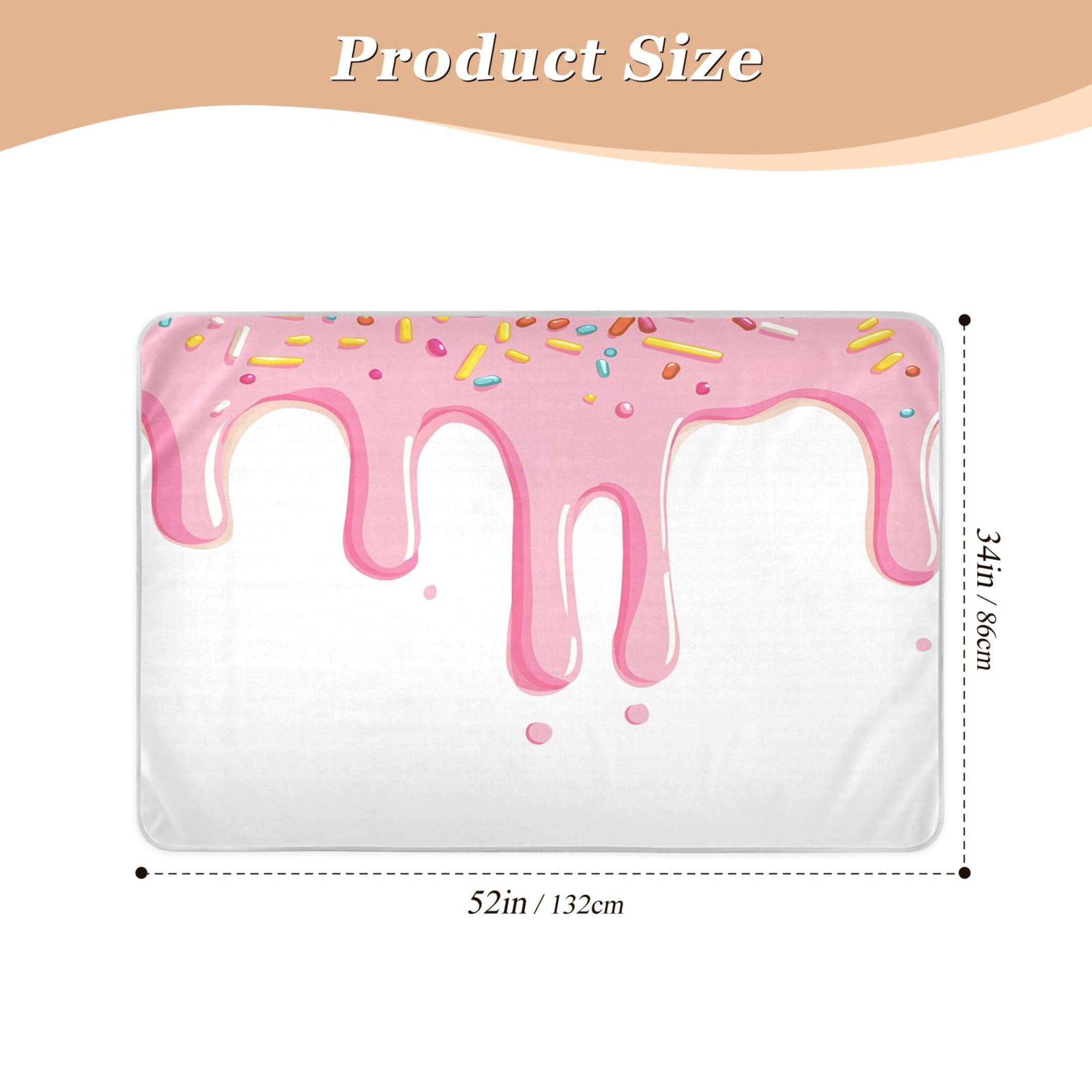 Takiito Pink Dripping Sprinkles Bed Pad Reusable Bed Underpad Washable Waterproof Leak-Proof Quick Dry Incontinence Pee Pad for Toddlers Kids Adults Pets 34x52 in