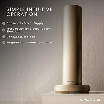 The Magic Scent Bluetooth Diffuser - Smart Ultra-Quiet Cold-Air Waterless Scent Diffuser for Home, Hotel, Office - Programmable Intensity & Timer - Premium Aroma Oil Included (Gold)