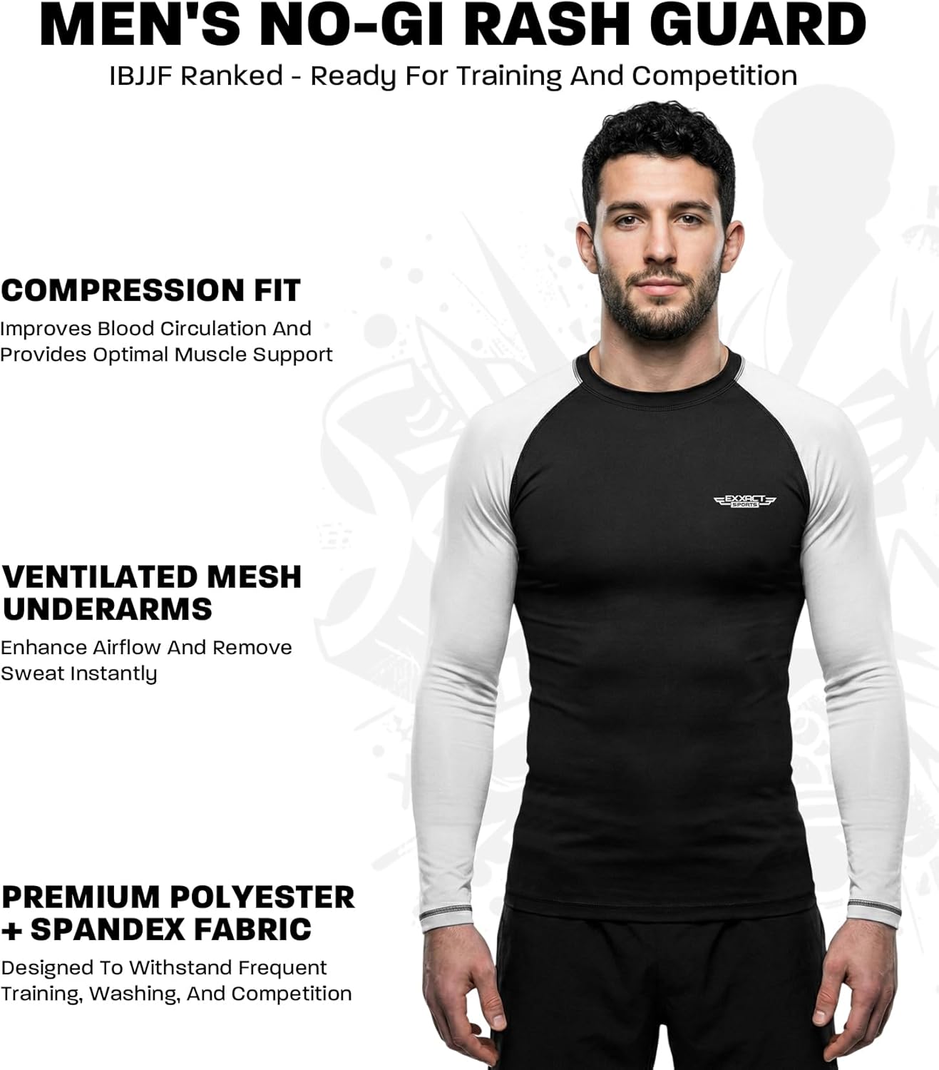 Exxact Sports Men’s BJJ Rash Guard Long Sleeve, IBJJF Ranked No Gi Jiu Jitsu Compression Shirt for MMA Grappling & Wrestling - Image 3