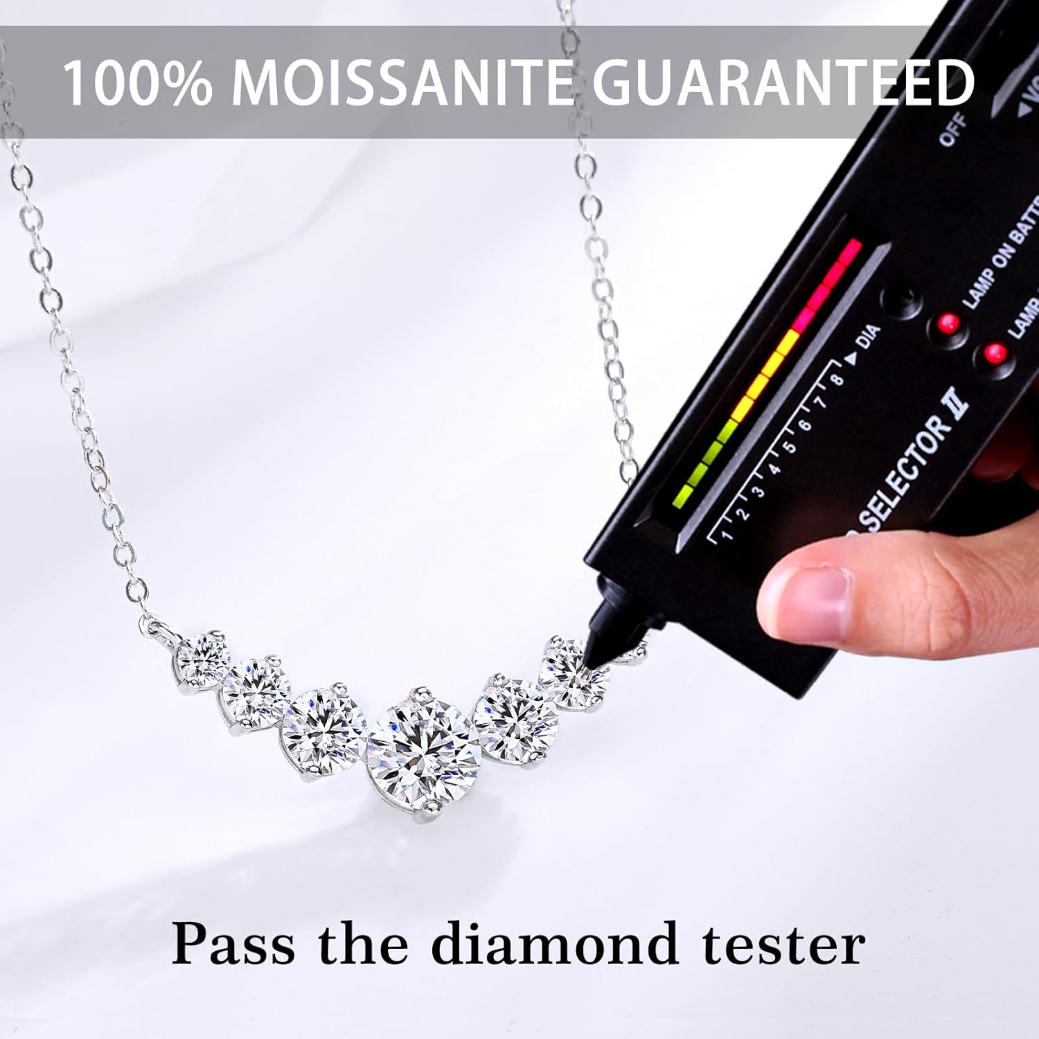 7 Stones Moissanite Necklace for Women, Platinum Plated 925 Sterling Silver 2.8CTCarat Smile Moissanite Pendant Necklace, 15.7+2 inch 0-shaped Chain Tennis Necklaces, Wife with Certificate - Image 6