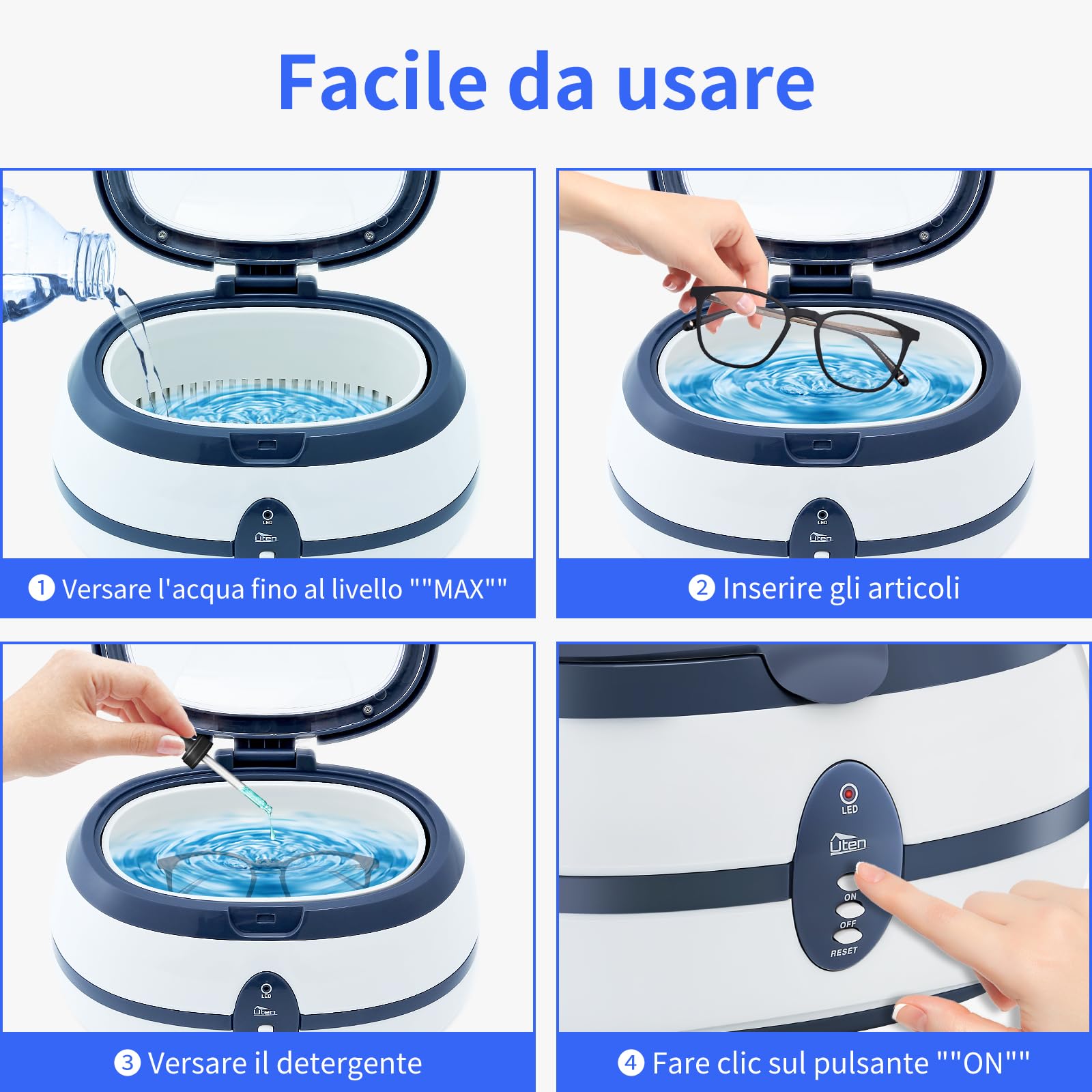 Uten Pulitore a ultrasuoni 600 ml Dispositivo di Pulizia ad ultrasuoni Digital Ultrasonic Cleaner per Occhiali Gioielli Orologi 40.000 Hz 35 W