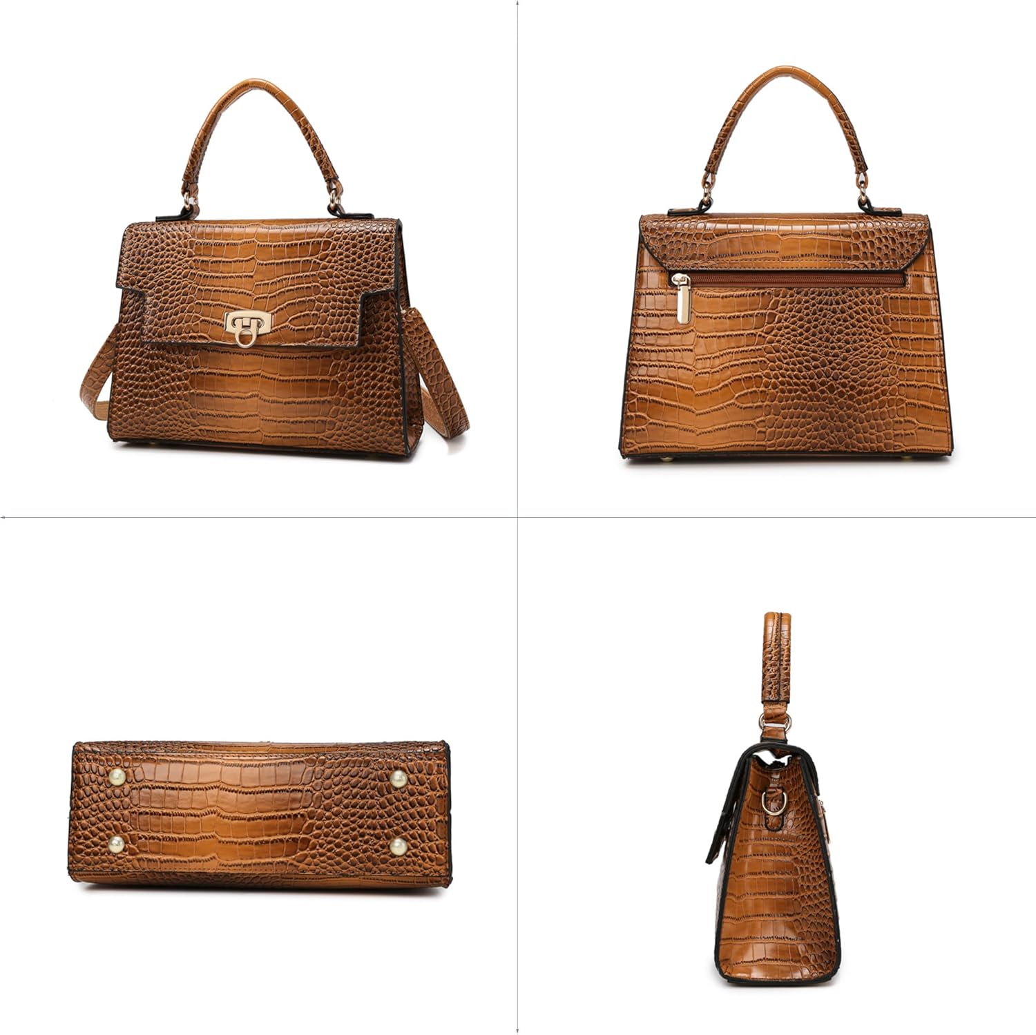 Makukke Shoulder Bag Pu Leather Handbags Crocodile Pattern Top Handle Purse Trendy Crossbody Bag for Women Flap Satchel Bags - Image 6