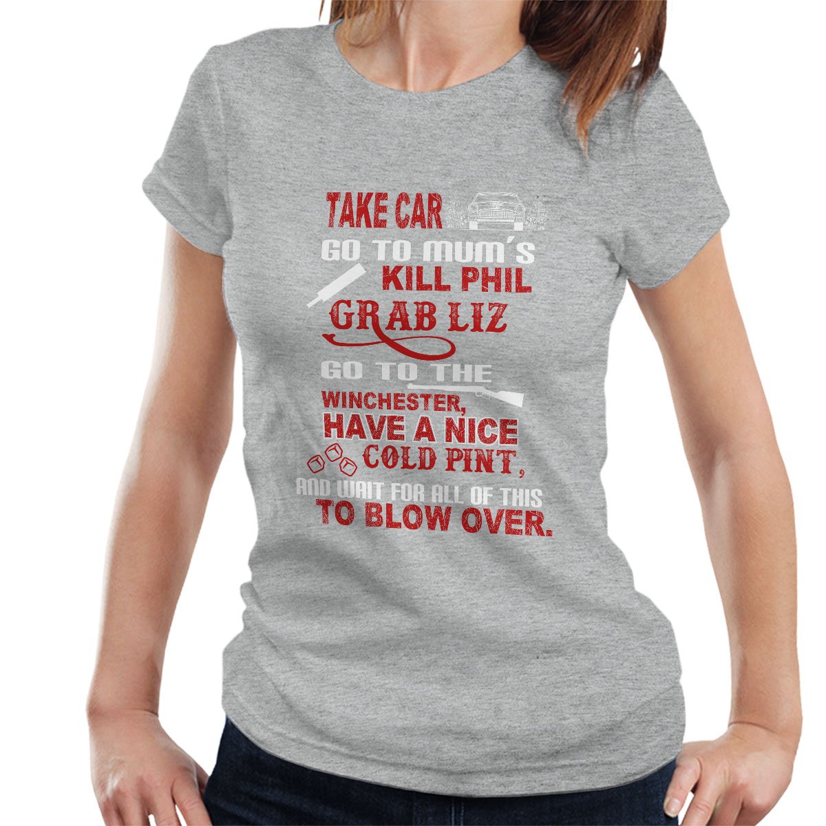 Cloud City 7 Women's Heather Grey Shaun Of The Dead Plotline T-Shirt