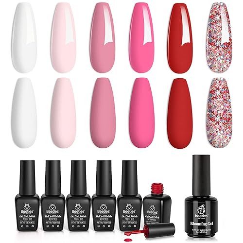 Miniatura 1 de Beetles - Juego de esmaltes de uñas de gel, 6 colores, rosa, rojo, esmalte de gel de uñas de primavera y verano, colección Fall in Love, gel rosa