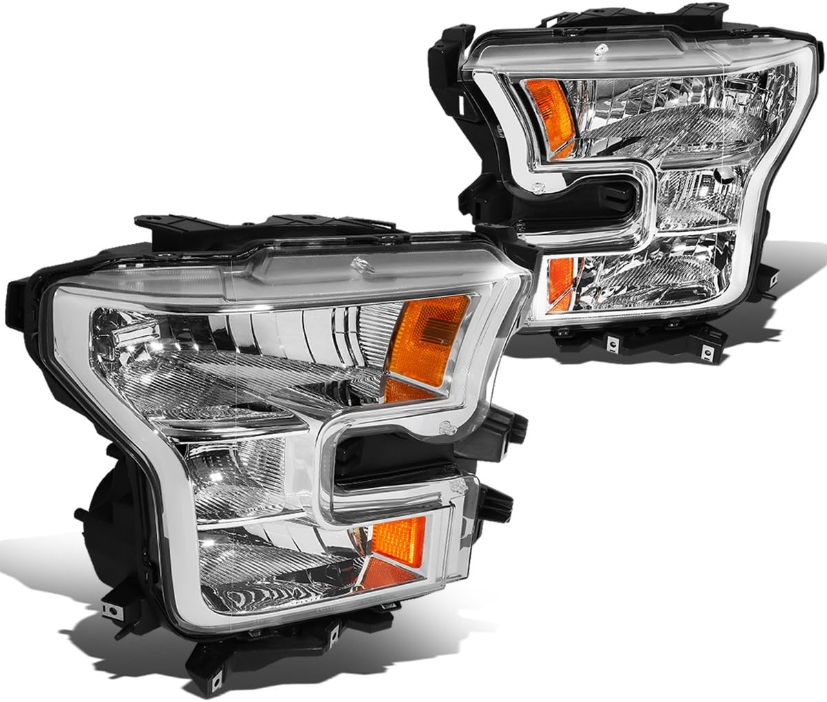 DNA MOTORING HL-OH-F15015-CH-CL1 Chrome Housing Headlights Replacement Compatible with 15-17 F150
