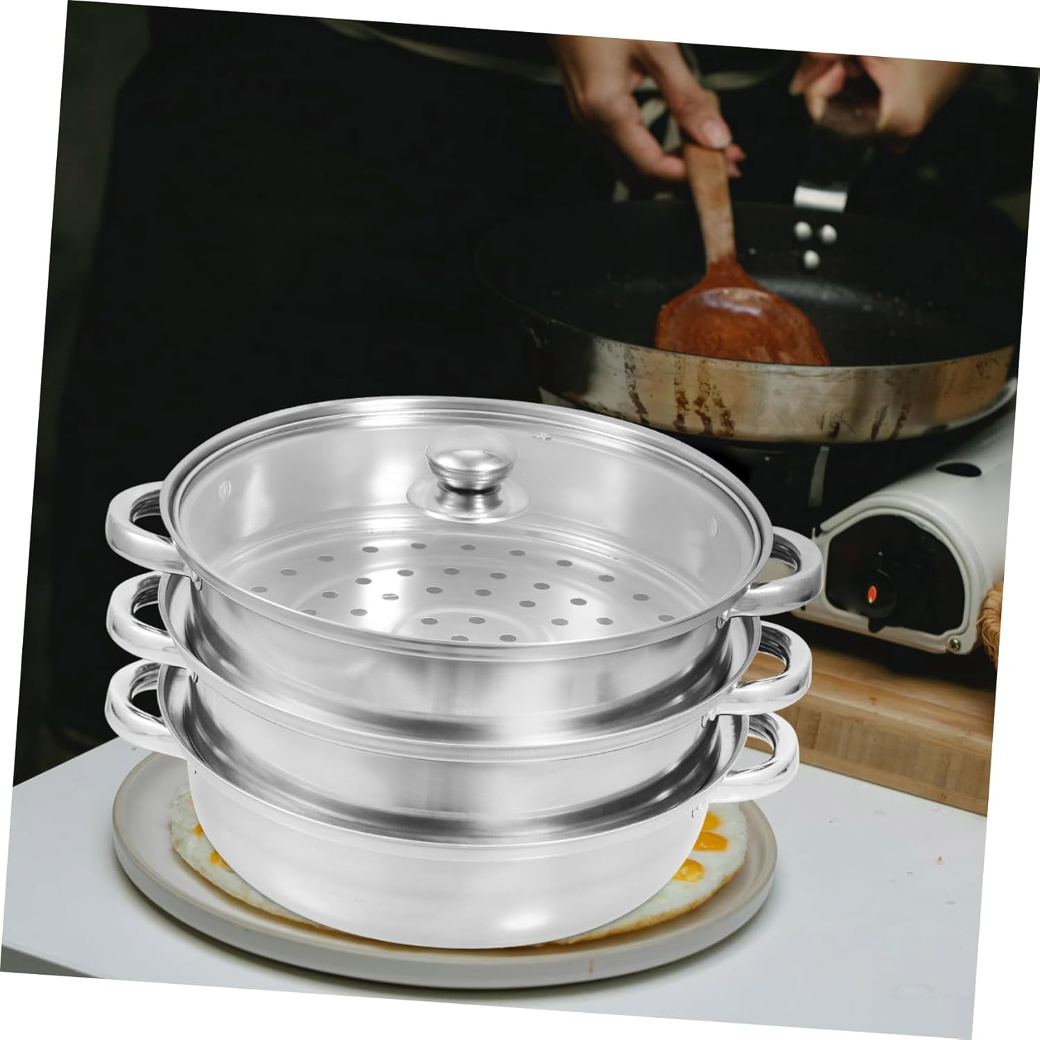 Alipis Stainless Steel Steaming Soup Pot Pot Steamer Basket Cooking Steamer for Kitchen