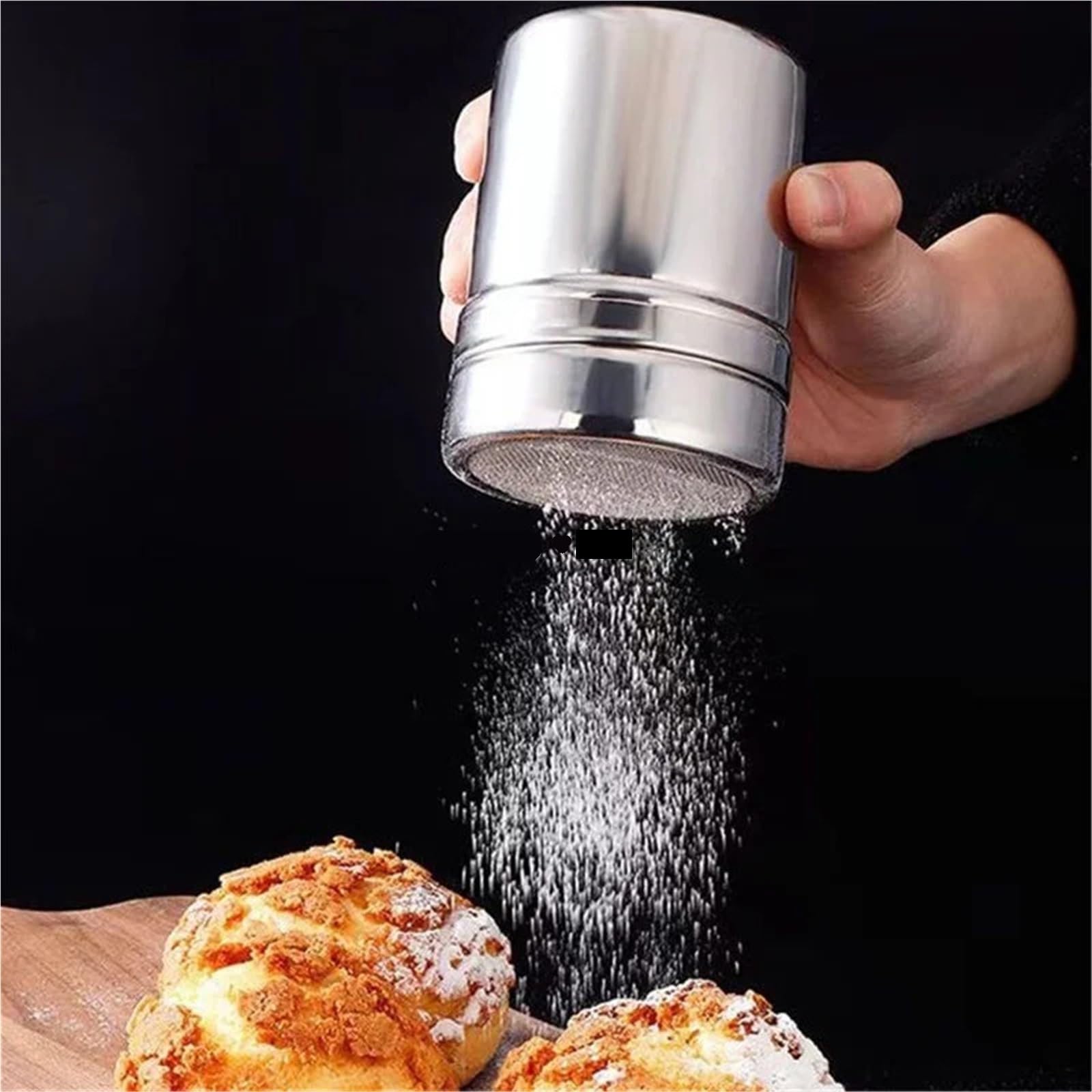 Salero agitador de condimentos malla acero inoxidable 3 piezas Para Casa | Tarro de especias Sal Azúcar Pimentero Caja Coctelera Cacao Polvo de glaseado(M)