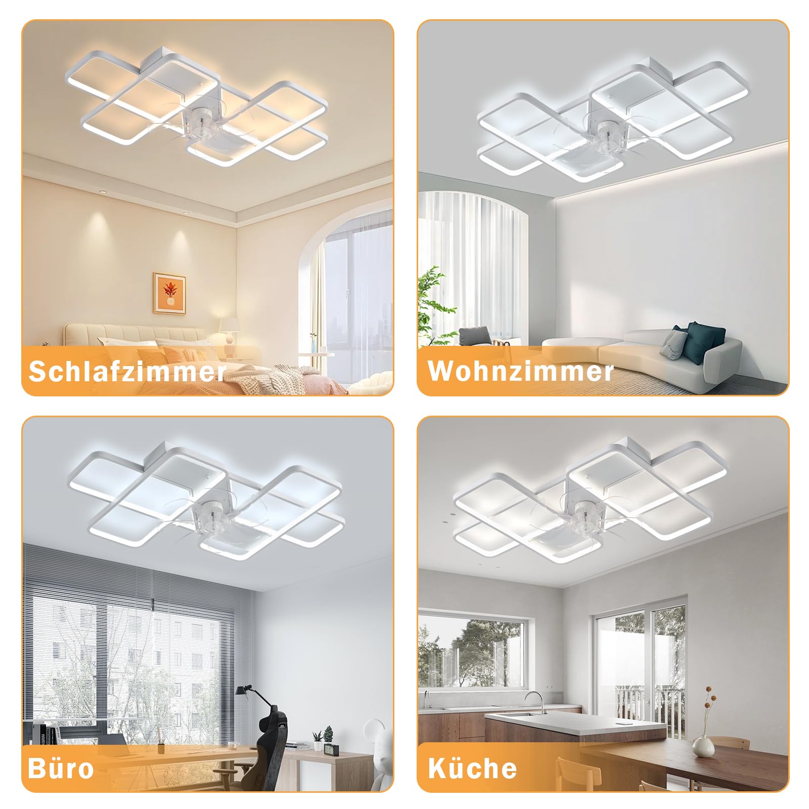 Deckenventilator mit Beleuchtung LED 85W Fernbedienung Leise Dimmbar 6 Windgeschwindigkeit 90cm Weiß