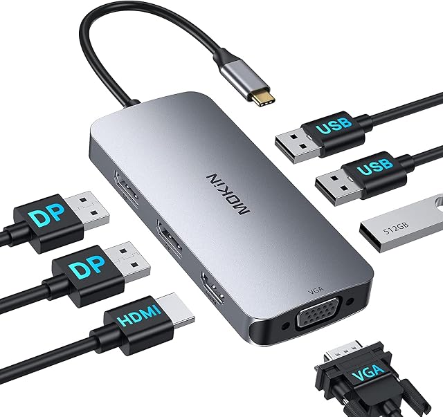 MOKiN USB C Docking Station Dual DisplayPort,7 IN 1 Multi Display Laptop Docking Station Dual Monitor Adapter USB C Hub with 2 DP,4K HDMI,VGA,USB 2.0 for Dell/HP/Lenovo