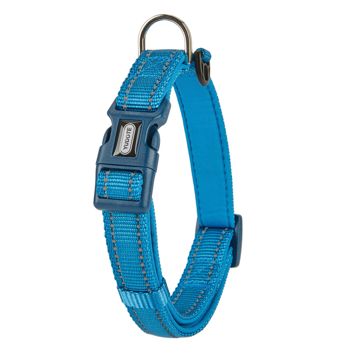 YUDOTE Collare per cani medio e resistente tessuto in nylon riflettente con fodera imbottita in neoprene morbido e confortevole per cani di medio Uso quotidiano,Blu Reale