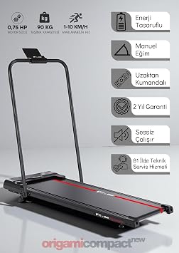 V-FIT by Voit Origami Compact Koşu Bandı Ev Tipi Katlanabilir Yürüyüş Bandı | 750W Energy Saver Motor, 1-10 km/s, LED Ekran, Uzaktan Kumanda