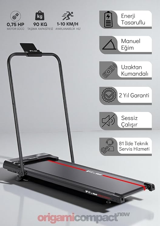 V-FIT by Voit Origami Compact Koşu Bandı Ev Tipi Katlanabilir Yürüyüş Bandı | 750W Energy Saver Motor, 1-10 km/s, LED Ekran, Uzaktan Kumanda