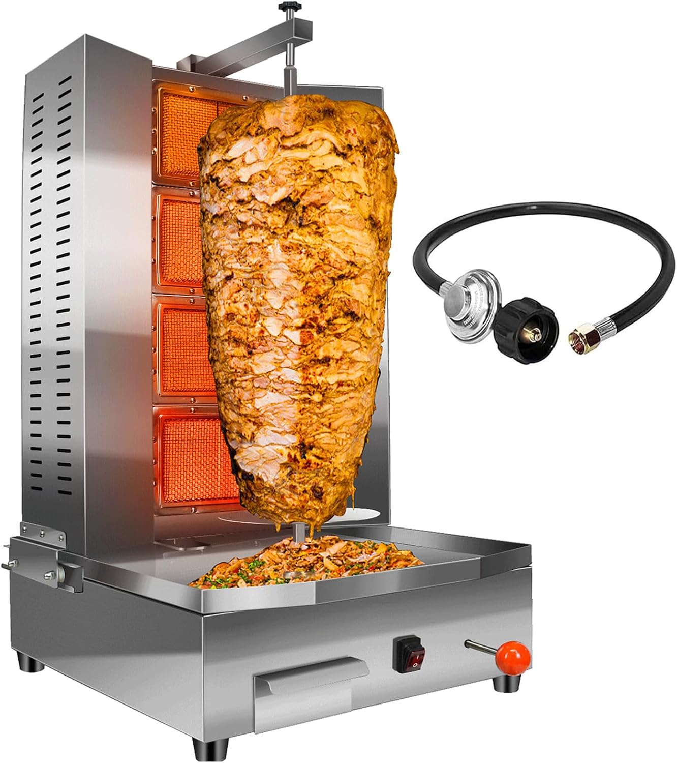 YOOKTEN 4 Burners Shawarma Machine Commercial Large Shawarma Grill Machine Rotisserie Grill Kebab Vertical Rotisserie Propane Turkish Chicken Doner Kebab Broiler for Kitchen Restaurant