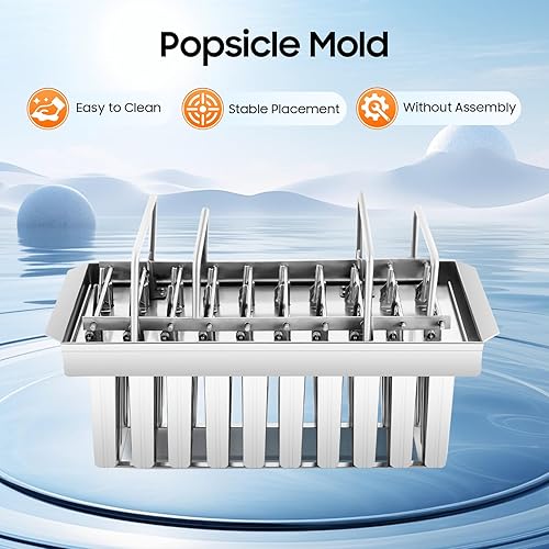 Miniatura 5 de Kit de moldes de paletas de hielo de acero inoxidable, moldes de acero inoxidable, soporte para palitos de helado de paletas de hielo + cepillo de