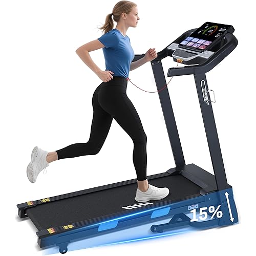 Auto Incline Treadmill - 300+ LBS Capacity 3.5HP Folding Treadmills with 15% Auto Incline, Running Machine for Home, 10 MPH Speed, 36 Preset Programs, Upgrade LCD Panel, Bluetooth App