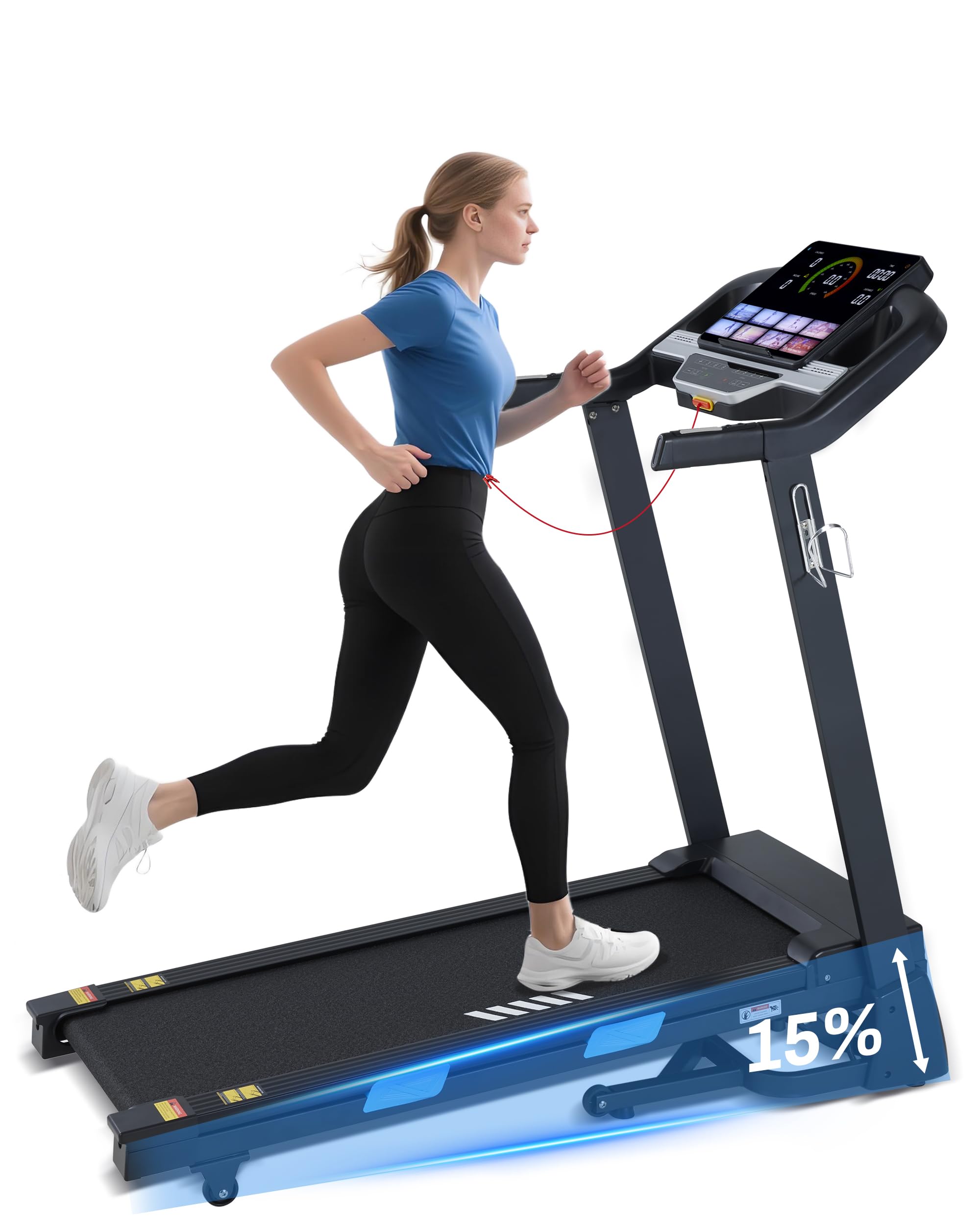 Auto Incline Treadmill - 300+ LBS Capacity 3.5HP Folding Treadmills with 15% Auto Incline, Running Machine for Home, 10 MPH Speed, 36 Preset Programs, Upgrade LCD Panel, Bluetooth App