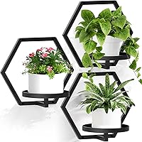 JOPBENG 3-Pack 7.9" Black Metal Hexagonal Wall Planters - Indoor Outdoor Hanging Plant Holders for Succulents & Home Decor