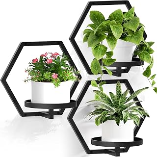 JOPBENG 3-Pack 7.9" Black Metal Hexagonal Wall Planters - Indoor Outdoor Hanging Plant Holders for Succulents & Home Decor