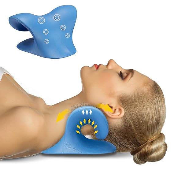 Neck and Shoulder Relaxer,Neck Stretcher Chiropractic Pillows for Pain Relief,Neck Traction for Muscle Tension Relief, Headache Relief, Cervical Spine Alignment (Blue)