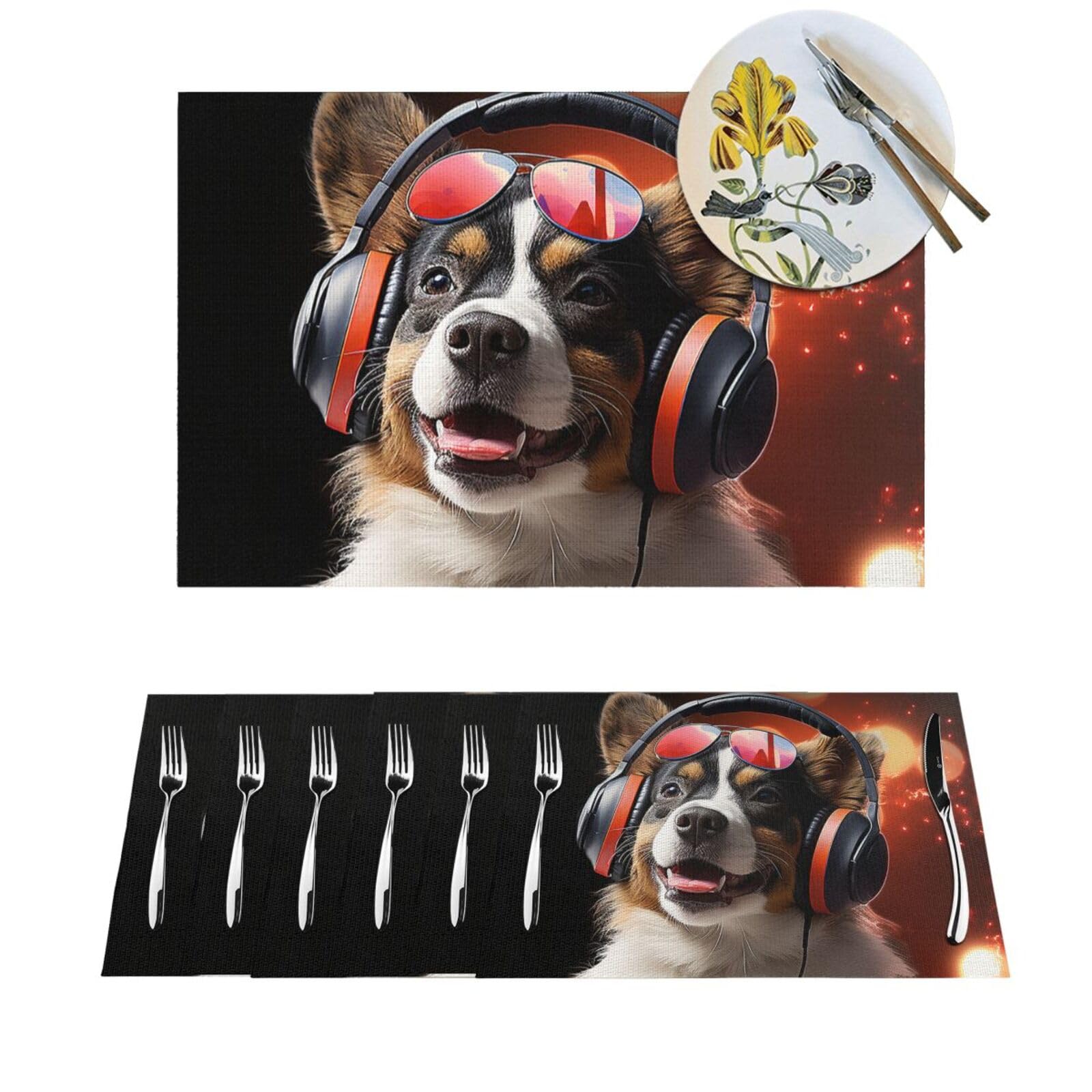 Set de table pour cuisine et salle à manger lavable motif chien x4