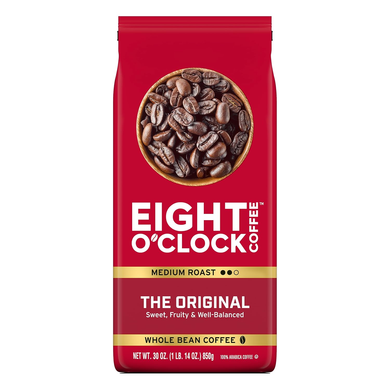 Eight O'Clock Coffee 100% Colombian Peaks Whole Bean Coffee, Medium Roast, 20 Ounce (Pack of 1) - Rich, Winey & Full Bodied