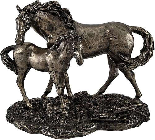 Miniatura 1 de Veronese Design Majestic Mare and Foal Wild Horses - Estatua con acabado de bronce, detalle exquisito, resina fundida en frío, 7 pulgadas de largo,