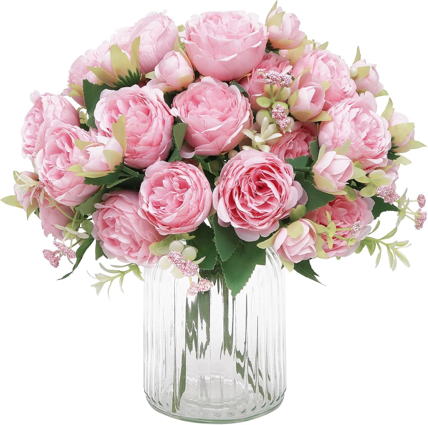 Hyklaner 2 Bunches Peonies Artificial Flowers, Mixed Pink Artificial Peonies, Silk Peonies Flowers Bouquet for Centerpiece Table Wedding Party Home Decor (Light Pink)