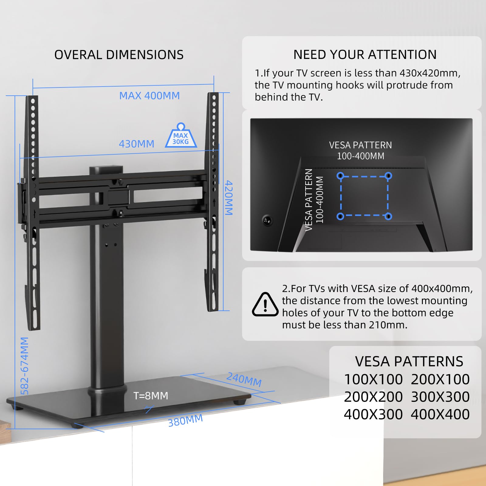 Suptek Supporto TV universale girevole da tavolo per schermi 26-55" 45kg VESA 400x400 mm TS202