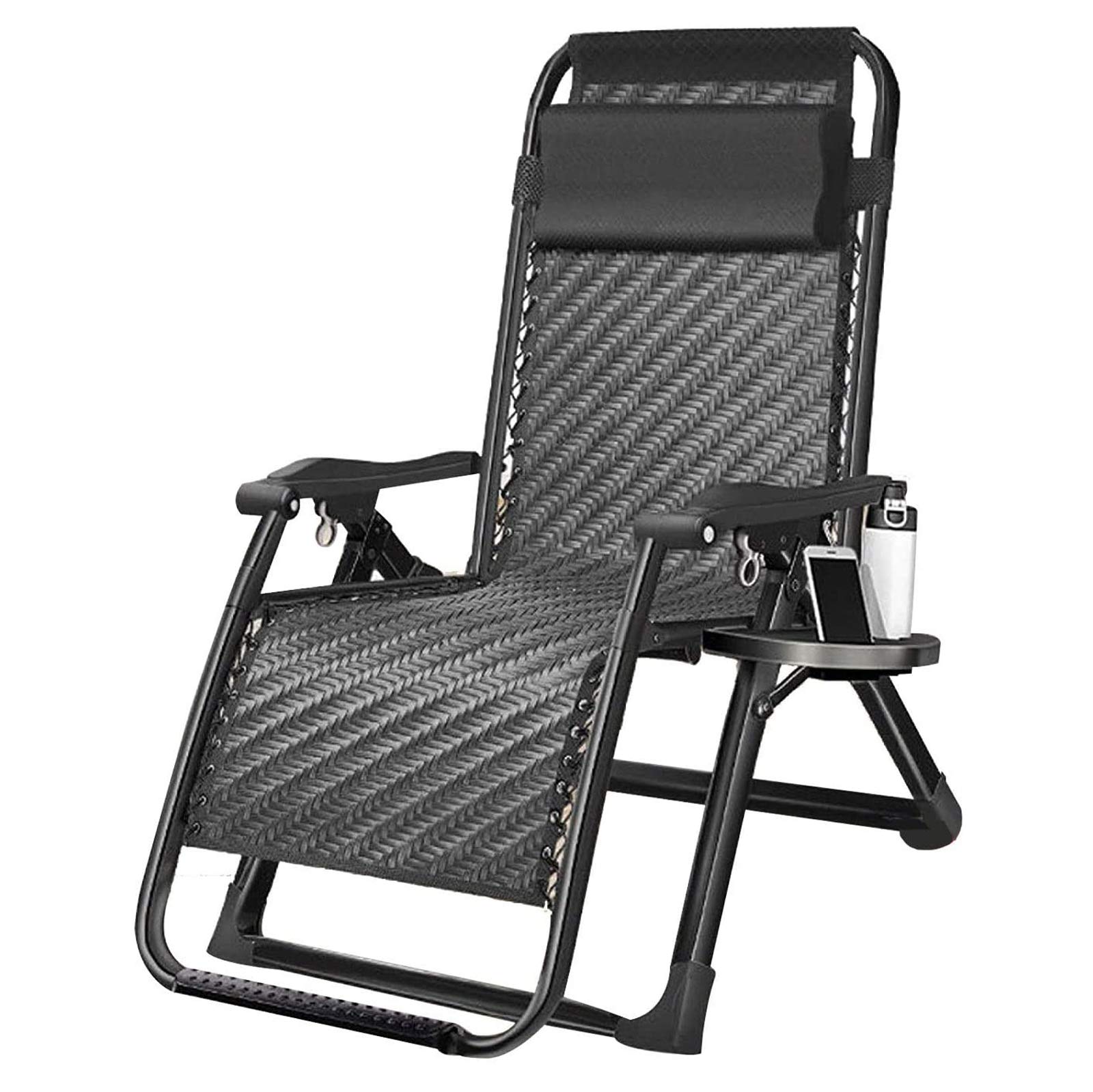 Chaise longue à gravité zéro noire avec oreiller de tête ergonomique