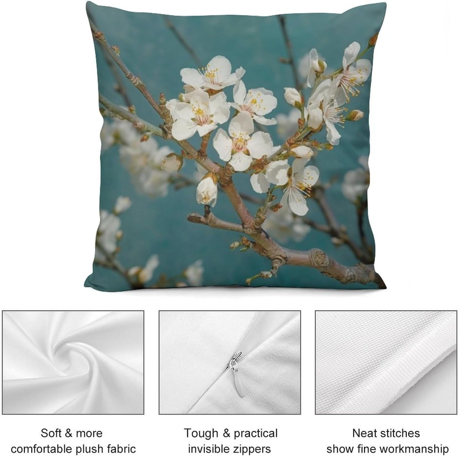 Zippered Pillow Cover, Pillow Protector, Pale White Flowers Printed Pillow Cover of 4, Pillow Not Included