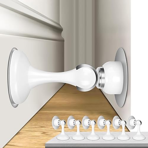 Vista 32 de Topes magnéticos para puerta, paquete de 4, topes de puerta de acero inoxidable para montaje en pared y piso, soporte de puerta mantiene la puerta